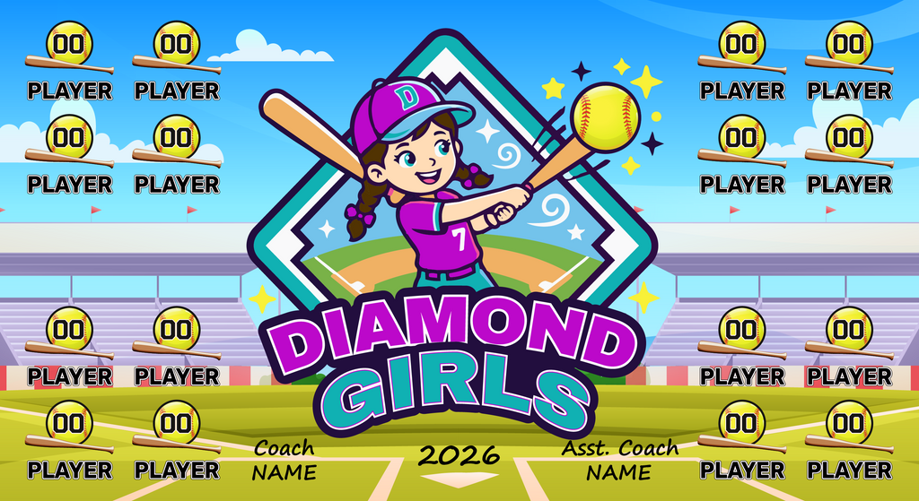 Custom Softball Team Banner 3x5 ft – Diamond Girls Design (1003S)