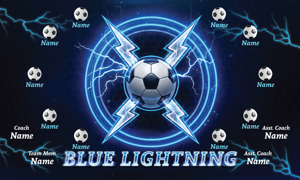 Custom Sports Team Banner 3x5 ft – Blue Lightning Design (1003)