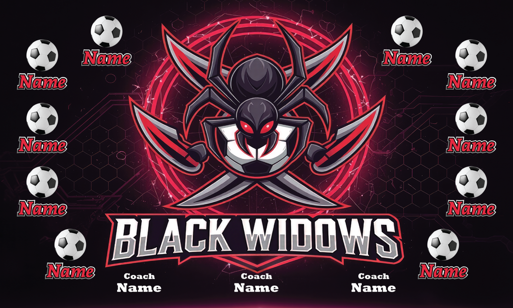 Custom Sports Team Banner 3x5 ft – Black Widows Design (1004)