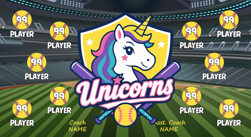 Custom Softball Team Banner 3x5 ft – Unicorns Design (1004S)
