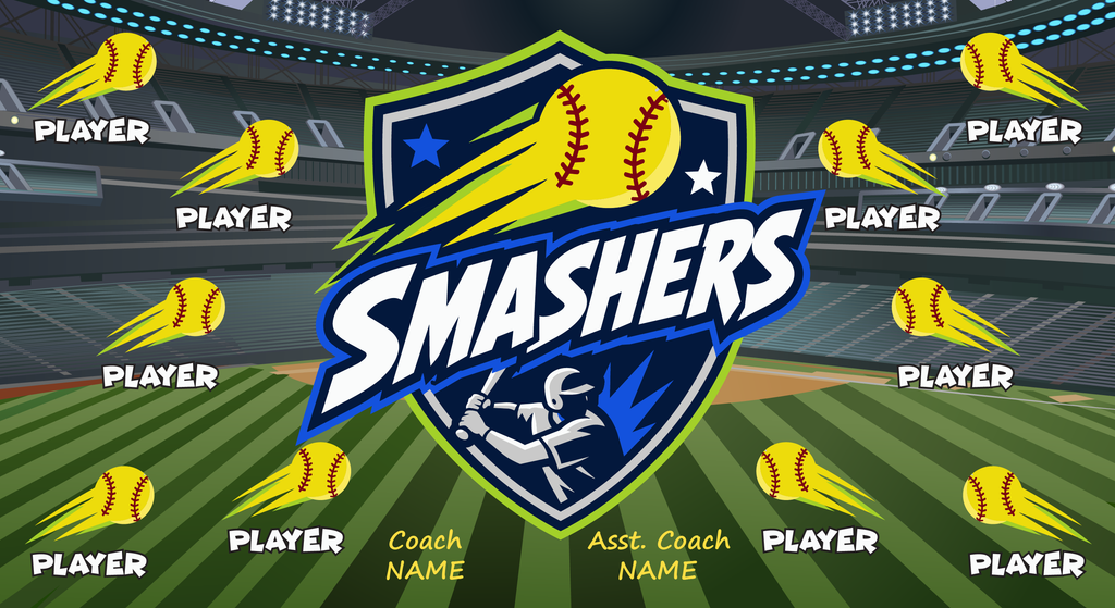 Custom Softball Team Banner 3x5 ft – Smashers Design (1005S)