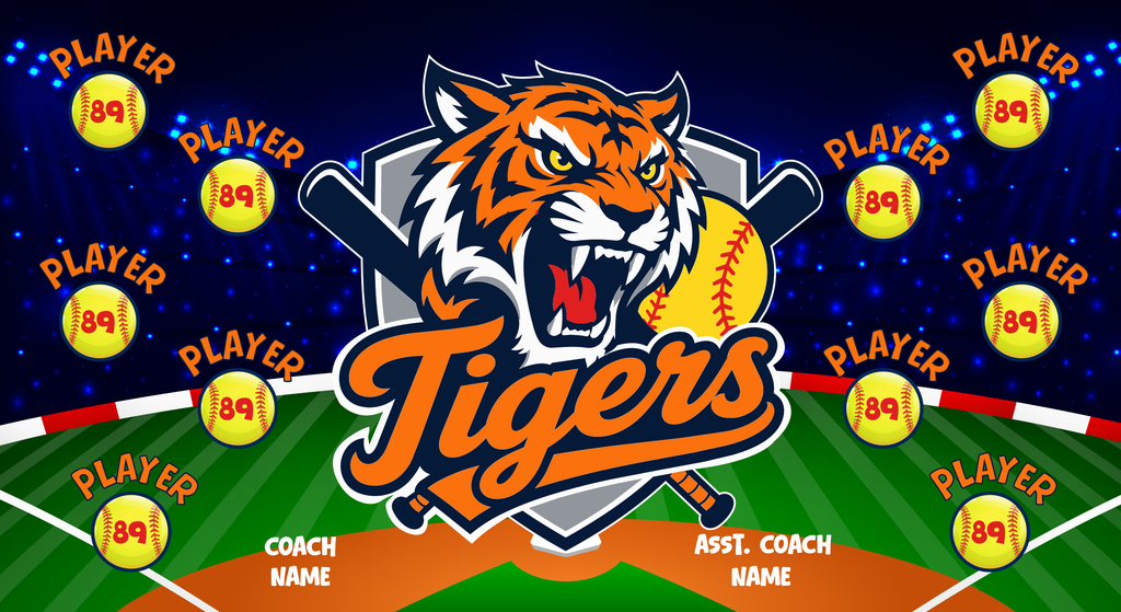 Custom Softball Team Banner 3x5 ft – Tigers Design (1008S)