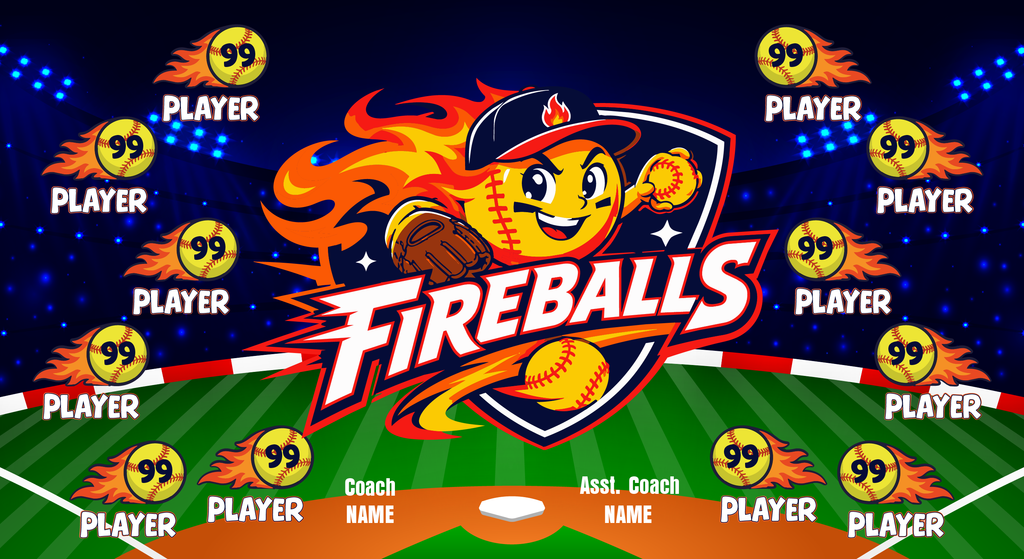 Custom Softball Team Banner 3x5 ft – Fireballs Design (1010S)