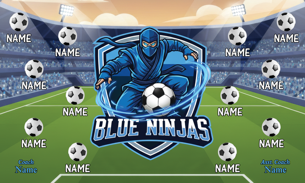 Custom Sports Team Banner 3x5 ft – Blue Ninjas Design (1019)