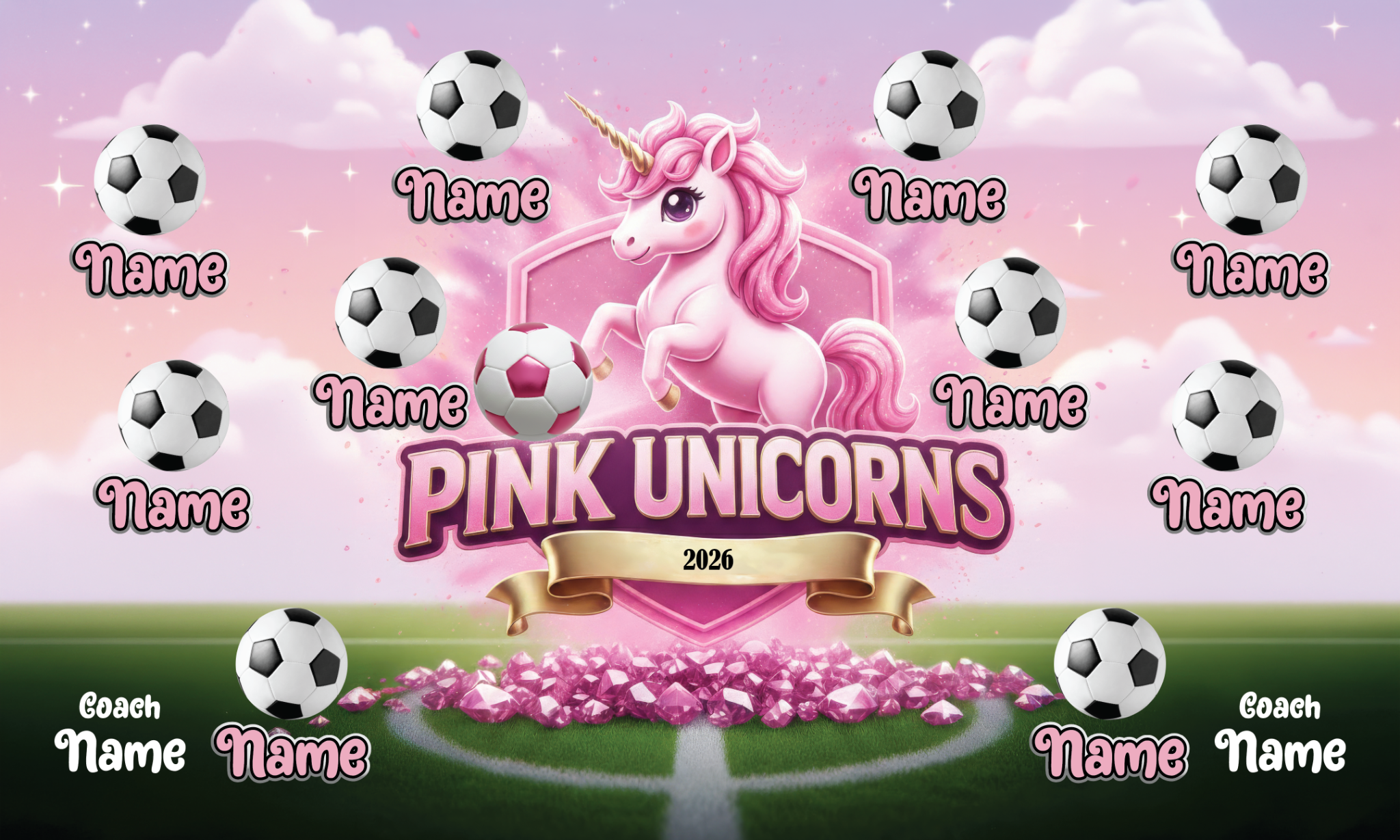 1025 Pink Unicorns Standard Banner 3x5