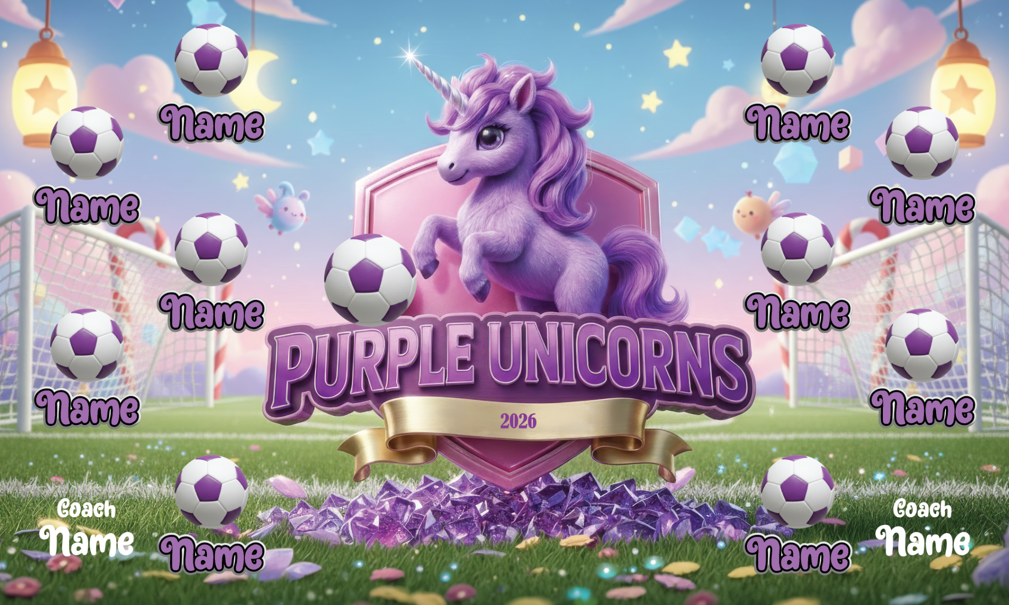 1026 Purple UNICORNS Standard Banner 3x5