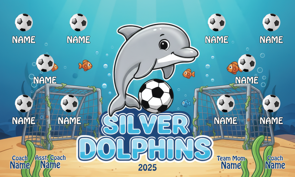 Custom Sports Team Banner 3x5 ft – Silver Dolphins Design (1032)