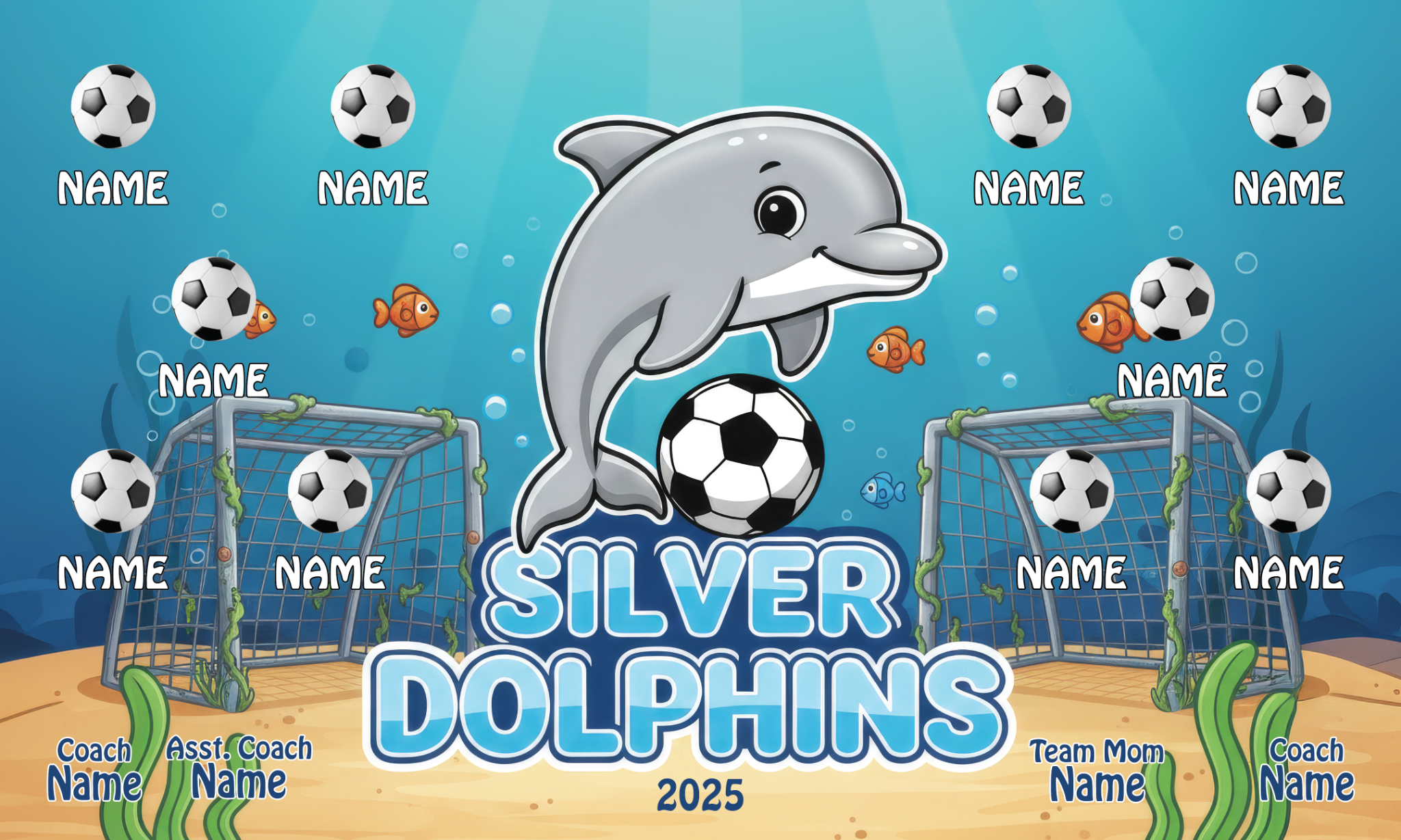 1032 Silver Dolphins Standard Banner 3x5