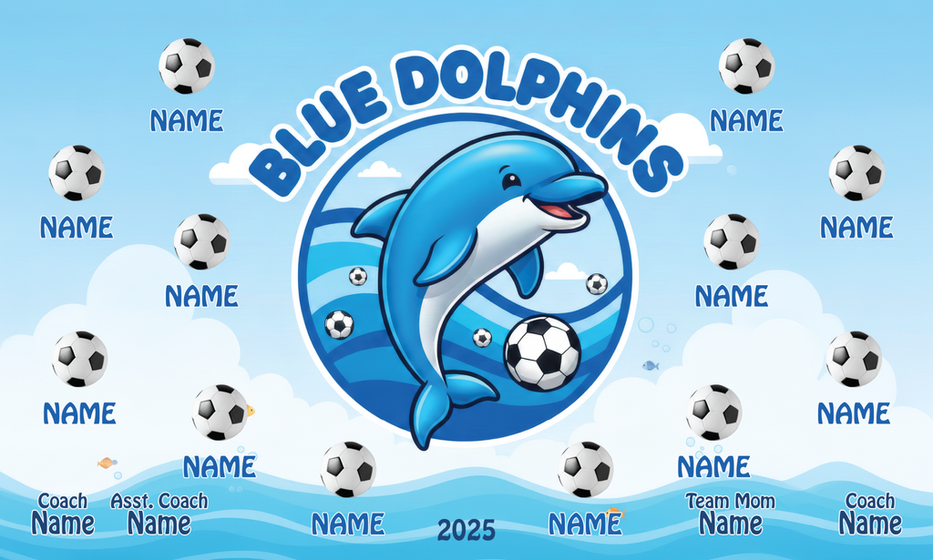 Custom Sports Team Banner 3x5 ft – Blue Dolphins Design (1033)