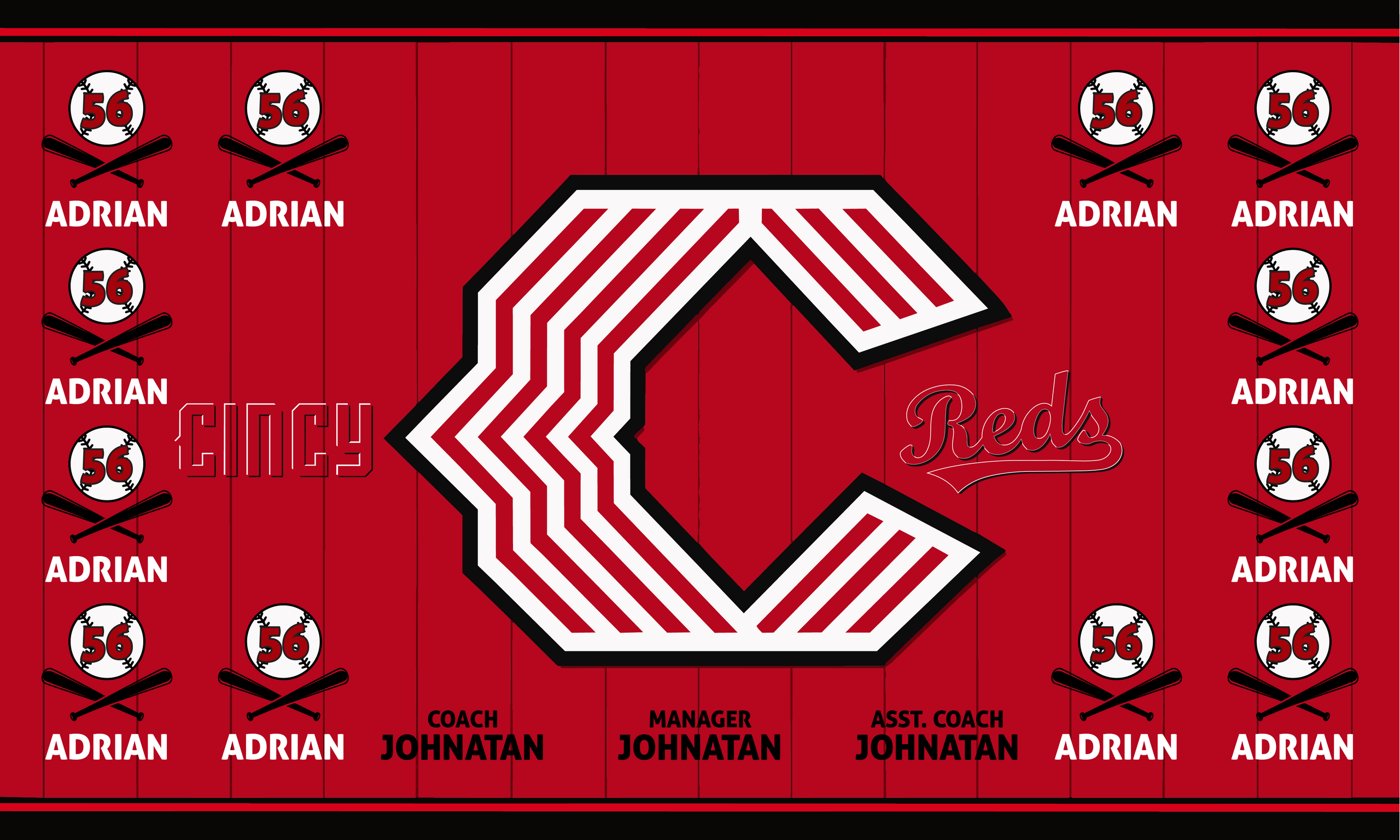 Custom Baseball Team Banner 3x5 ft –  Reds 1035B