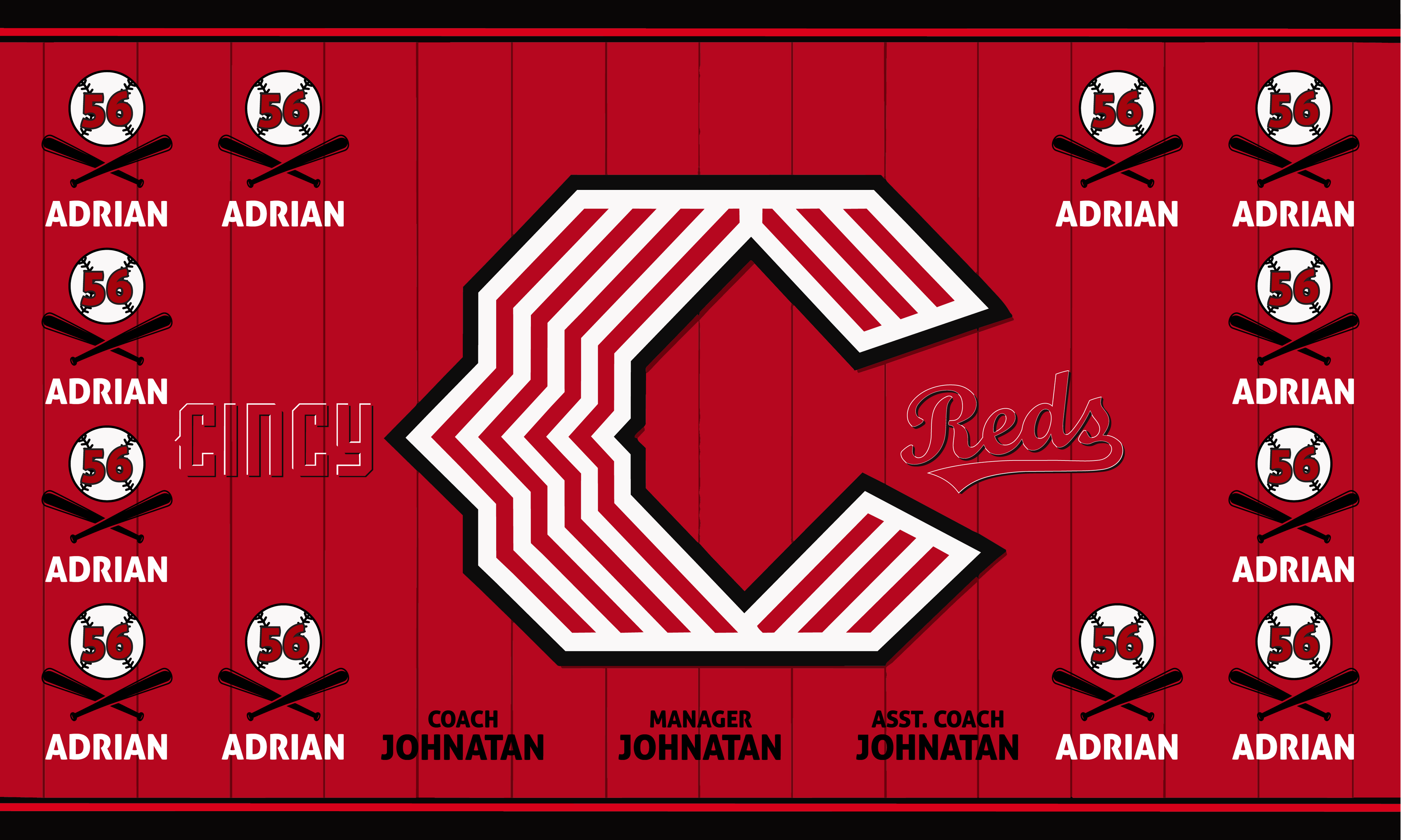 Custom Baseball Team Banner 3x5 ft –  Reds 1035B