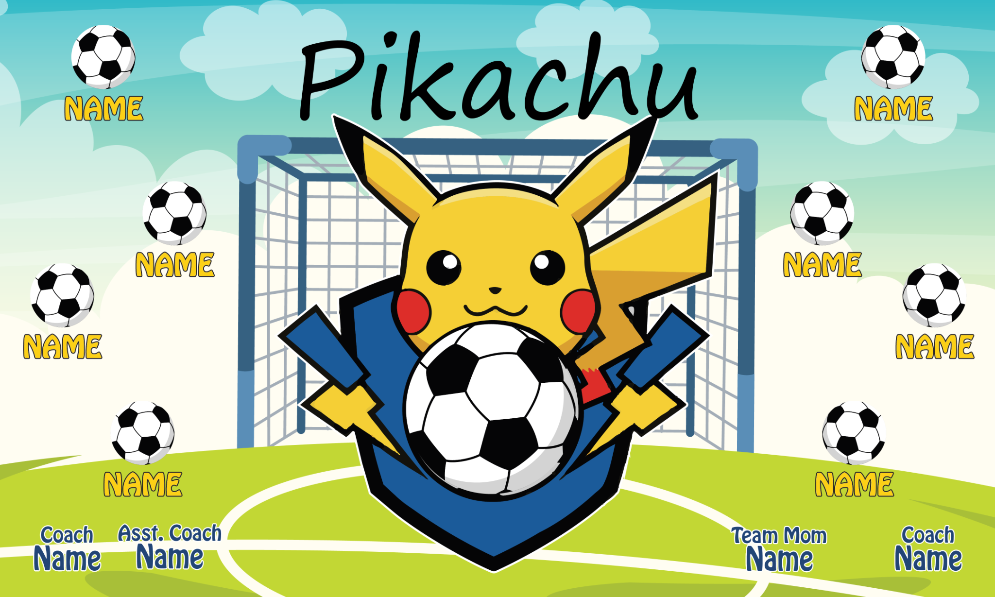 Custom Sports Team Banner 3x5 ft – Pikachu Design (1035)