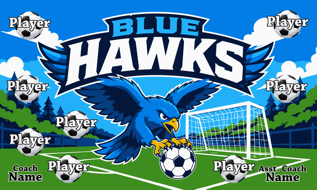 Custom Sports Team Banner 3x5 ft – Blue Hawks 1039