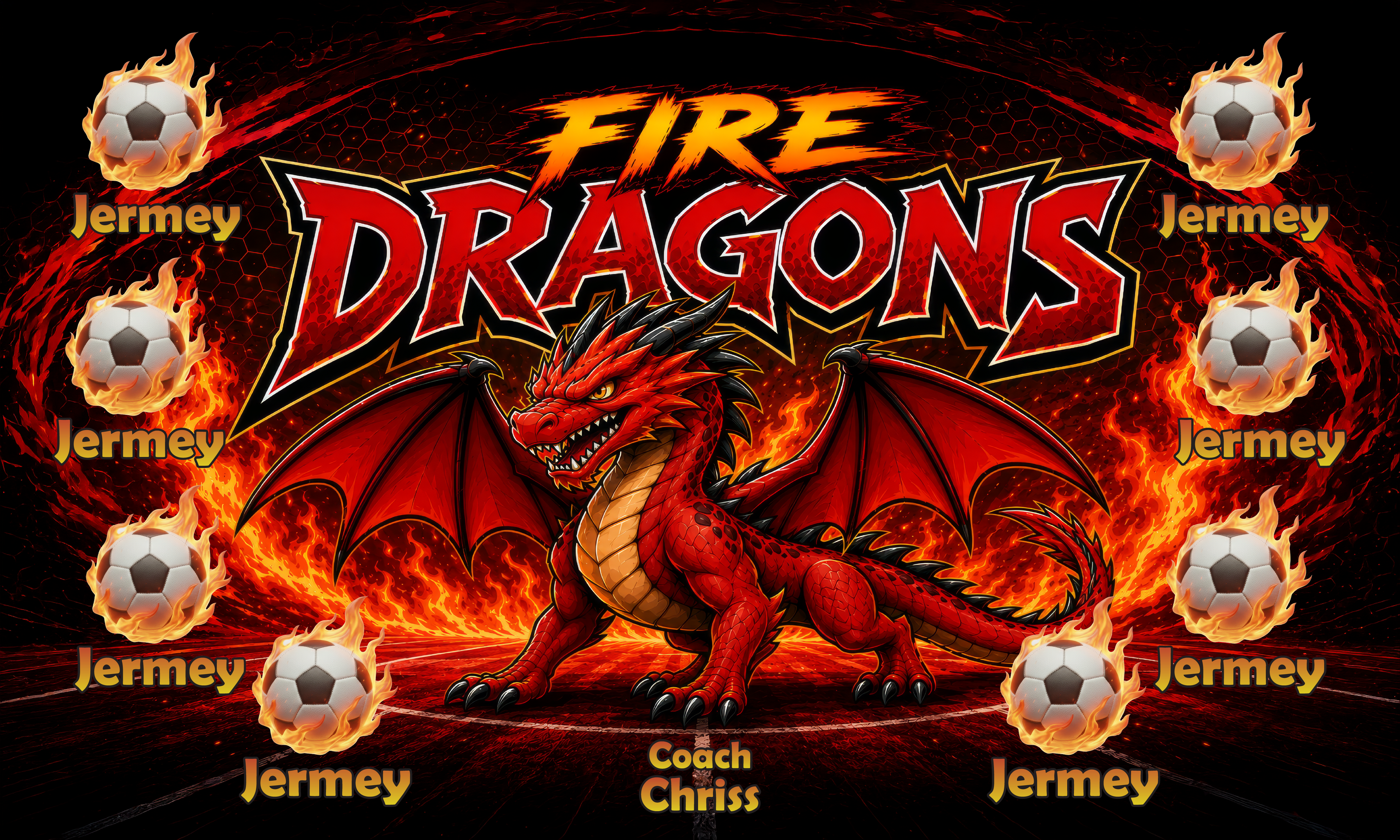 Custom Team Banner 3x5 ft – Fire Dragons 1044