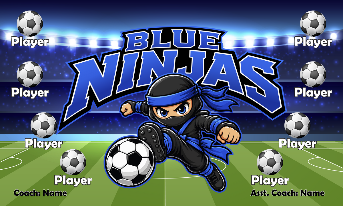 Custom Sports Team Banner 3x5 ft – Blue Ninjas 1056