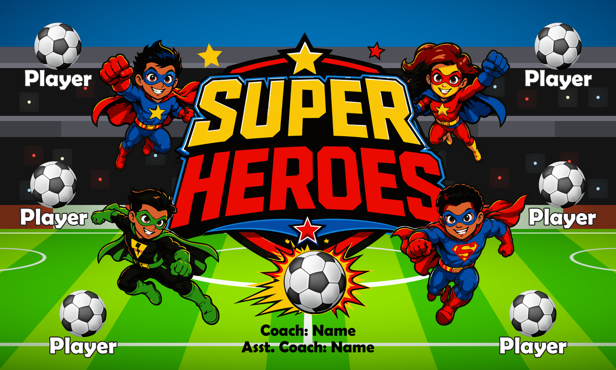 Custom Sports Team Banner 3x5 ft – Super Heroes 1057