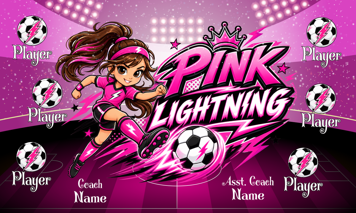 Custom Sports Team Banner 3x5 ft – Pink Lightning 1093