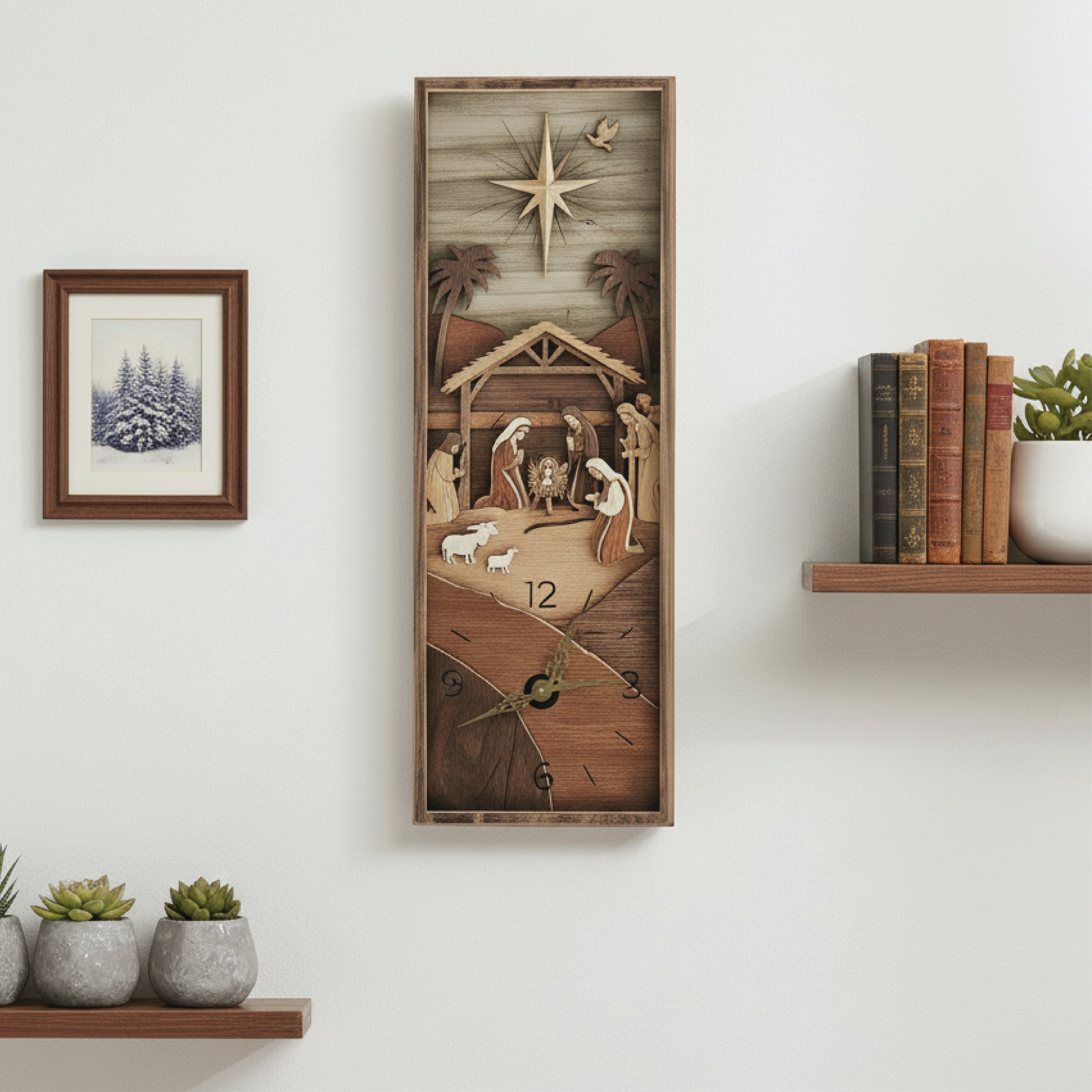 Wood Nativity Scene Wall Clock 16 in – Christmas Decor