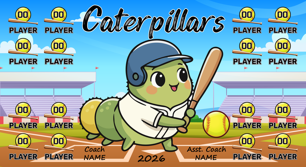 Custom Softball Team Banner 3x5 ft – Caterpillars Design (1002S)