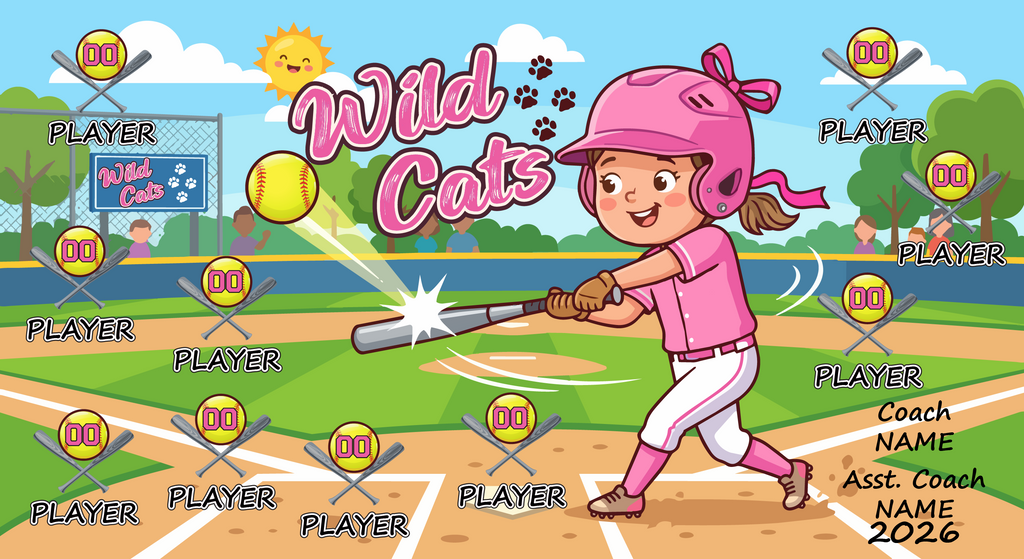 Custom Softball Team Banner 3x5 ft – Wild Cats Design (1001S)